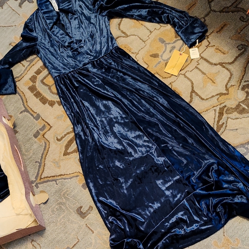 VintageBrenner couture Navy Velvet Maxi Dress Still Has Original Tags